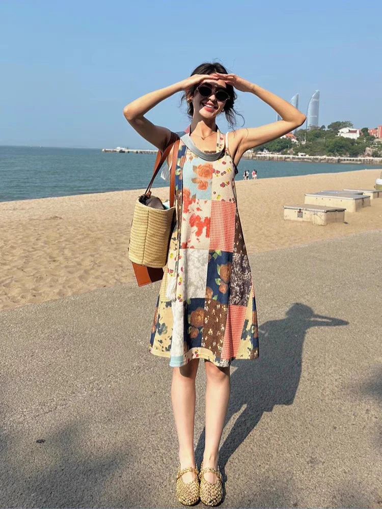 波西米亚凤复古印花吊带连衣裙女装超好看绝美辣妹修身显瘦A字裙
