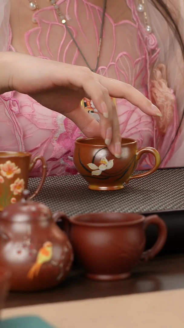 茶杯紫砂柴烧玉兰花主人杯100cc