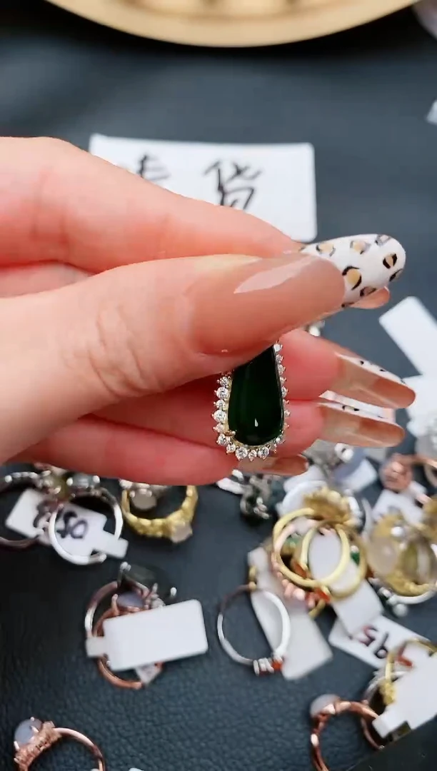 翡翠戒指银S925镶嵌...