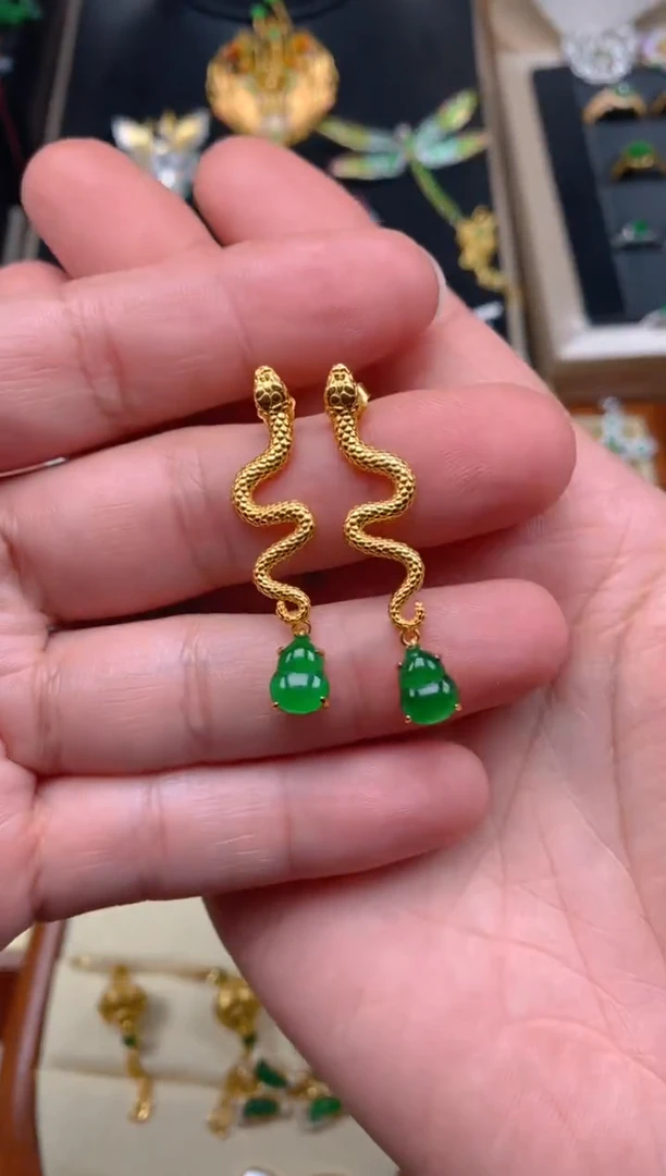 【闪购商品】翡翠耳饰银S925镶嵌葫芦