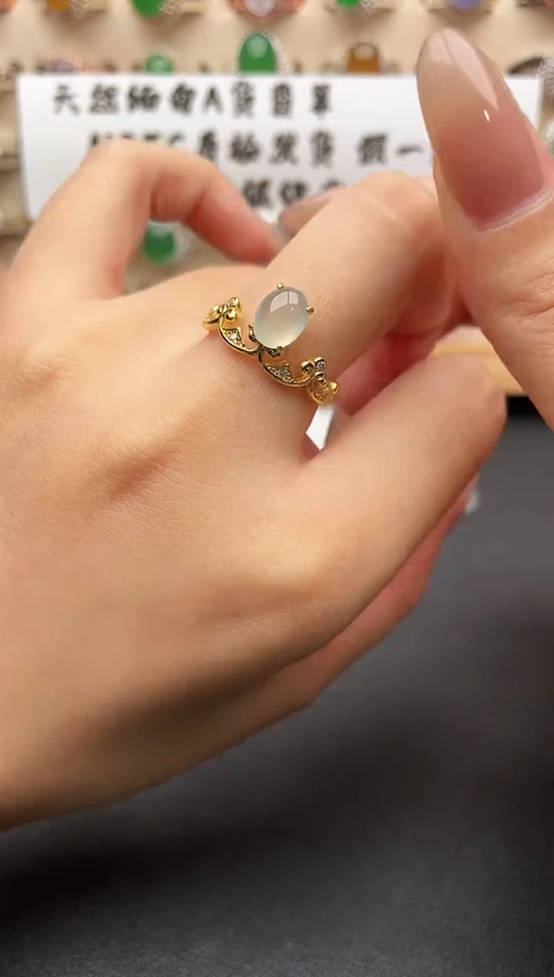 银S925镶嵌戒指翡翠一物一证一礼盒