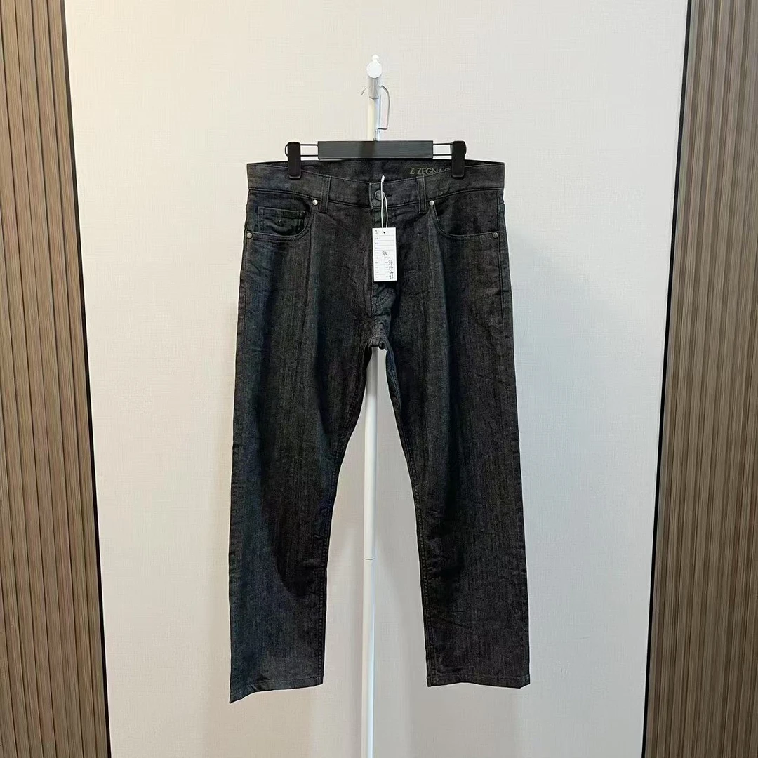 99新 ZEGNA /水洗黑皮牌logo牛仔裤长裤/尺码33