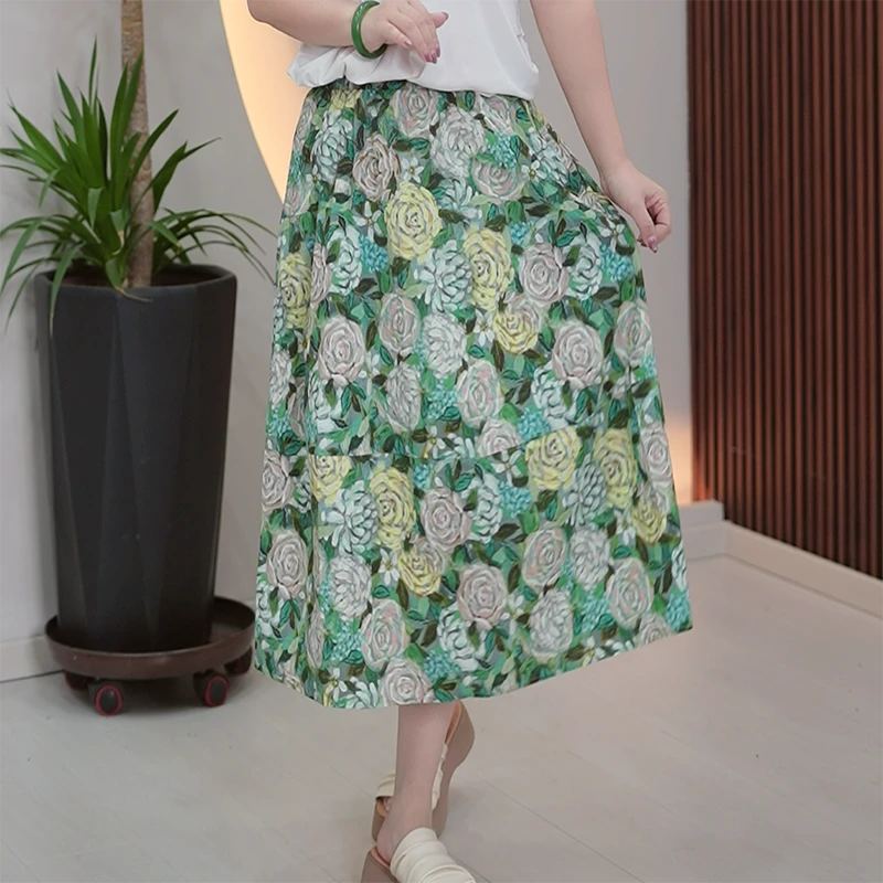 超态棉伞裙大码油画碎花半身裙复古显瘦气质艺术夏季中长蓬蓬裙