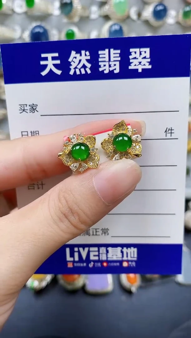 翡翠银S925镶嵌耳饰132
