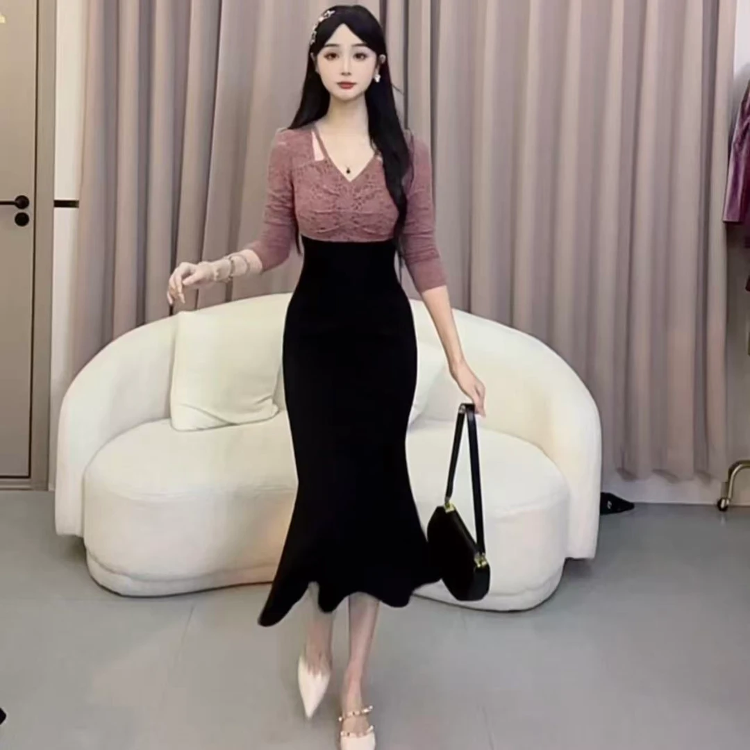 【蛋蛋】秋冬季新款女神收腰修身轻奢气质名媛连衣裙YYMZQ53871