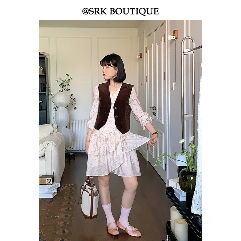 法式温柔碎花连衣裙高级感V领收腰显瘦小个子气质早春新S2CL0855