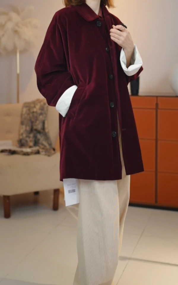 日系老钱风廓形丝绒外套I4652