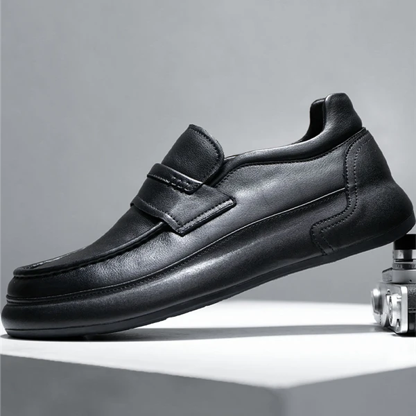 路易弗狄休闲皮鞋男款黑色百搭小丑鞋透气男士黑色复古低帮皮鞋
