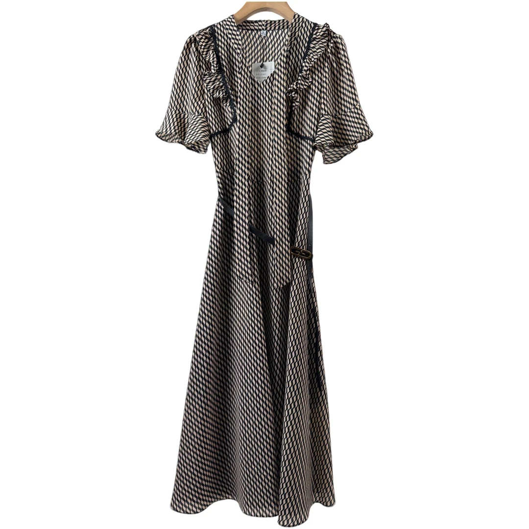 【W666黑色波浪】2025优雅百搭洋气款夏季短袖中长款裙