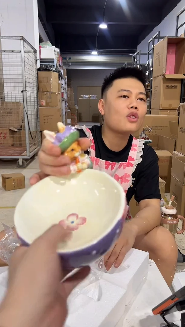 瓷片紫色原盒兔子碗 陶瓷