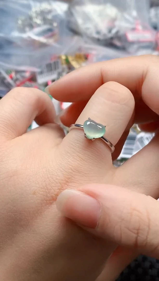 银S925镶嵌戒指翡翠天然A货缅甸翡翠