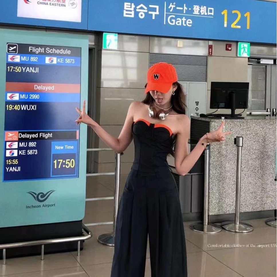 婉君【橘部点睛】夏季显瘦气质辣妹拼色抹胸上衣LWJ23A1TZ481