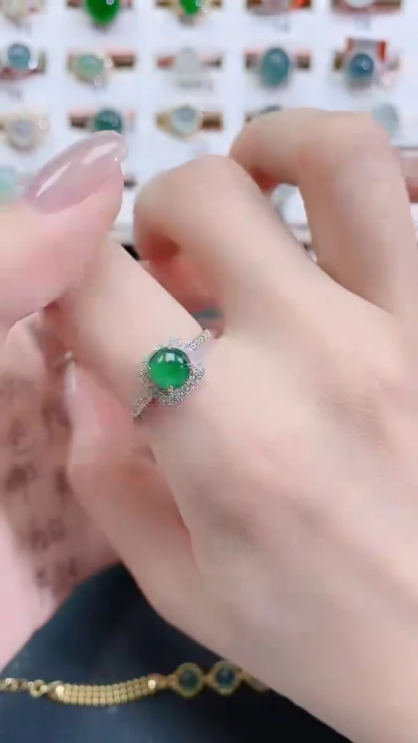 银S925镶嵌戒指翡翠天然翡翠