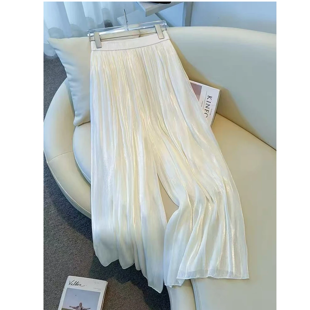 2265玻璃裤垂感夏季薄款带内衬仙气飘飘流动珠光感松紧腰阔腿裤裙