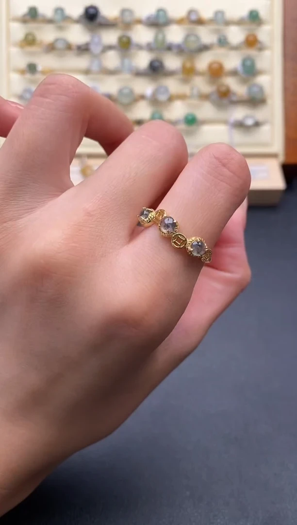 翡翠戒指银S925镶嵌222222+2