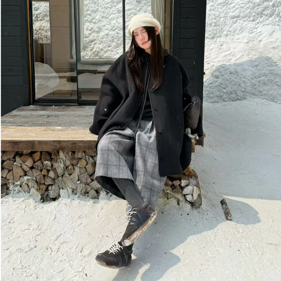 【香姐推荐】【81589】冬季时尚爆款韩系灰格子八分裤羊毛裤出片