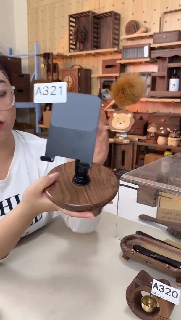 木321号微瑕特价黑胡桃圆形手机支架