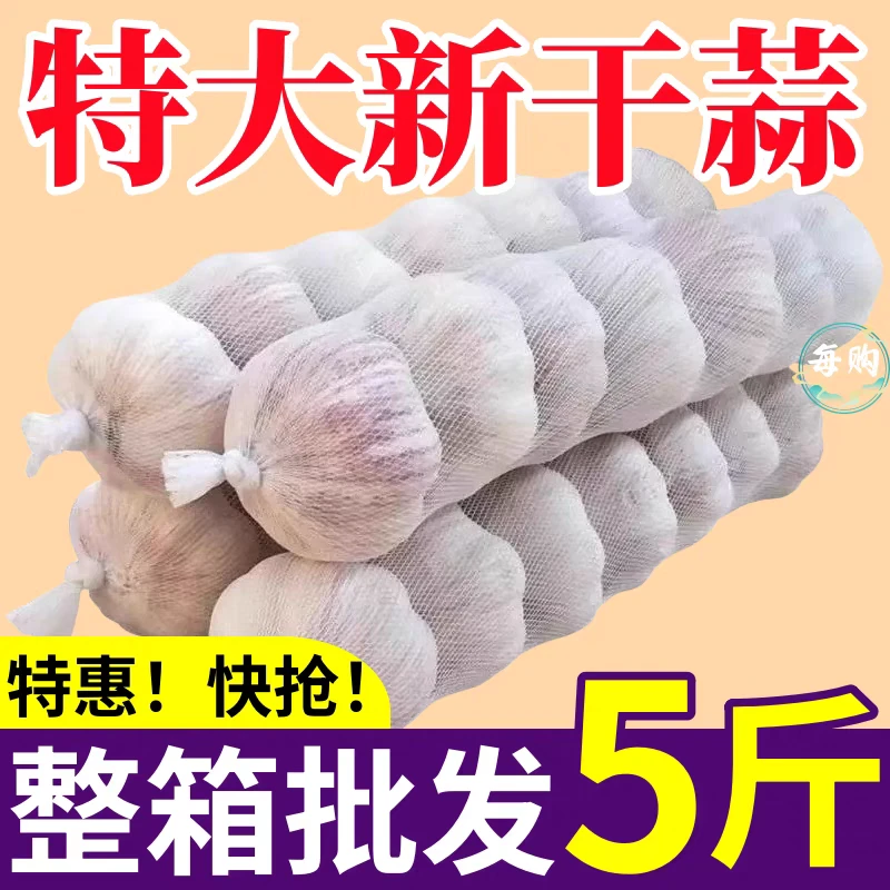 农家干大蒜紫白皮商超规格新干蒜大蒜头净重发货