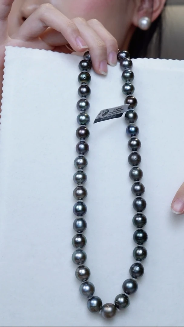 银S925镶嵌海水珍珠项链海水珍珠 大溪地珠链  8-9ZL210