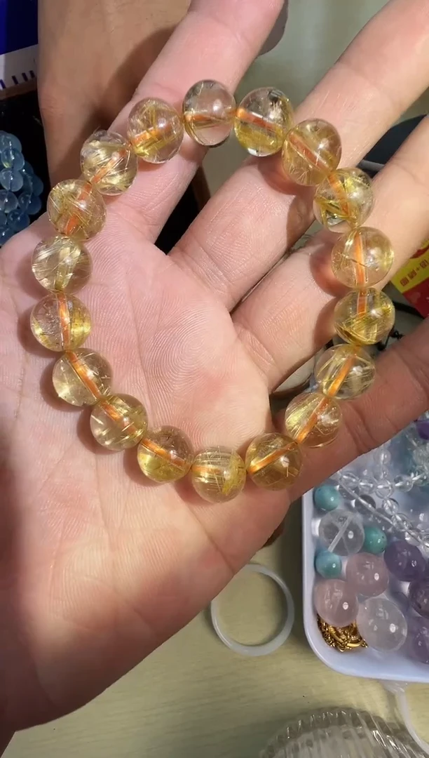 水晶手链银S925镶嵌天然钛晶手串单珠11mm左右单珠发一颗