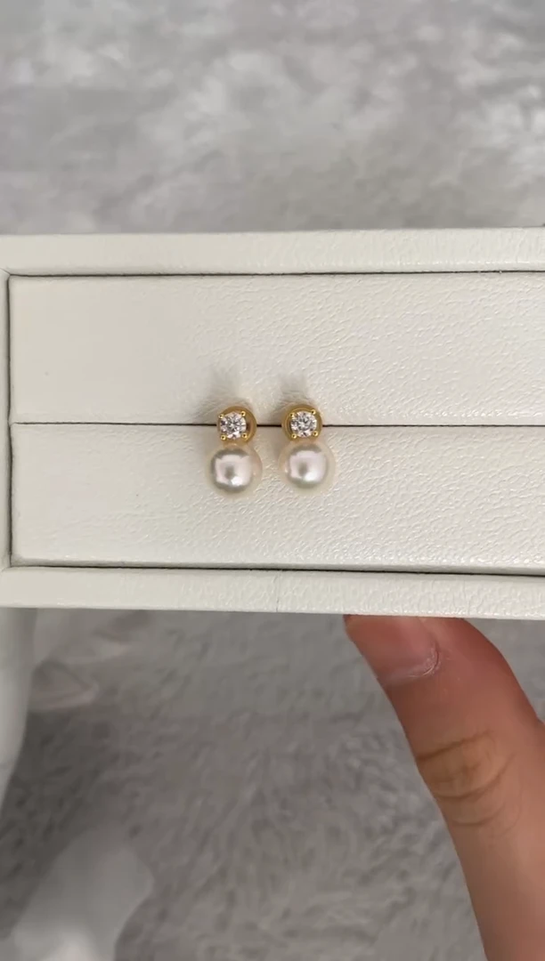 银S925镶嵌耳钉海水珍珠AK羽皇金戴妃8-8.5mm