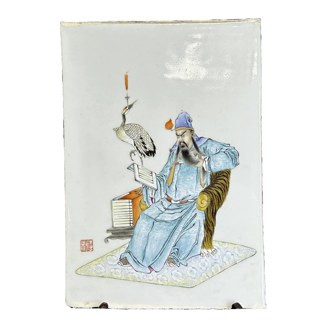 25082806x粉彩关羽夜读春秋瓷板