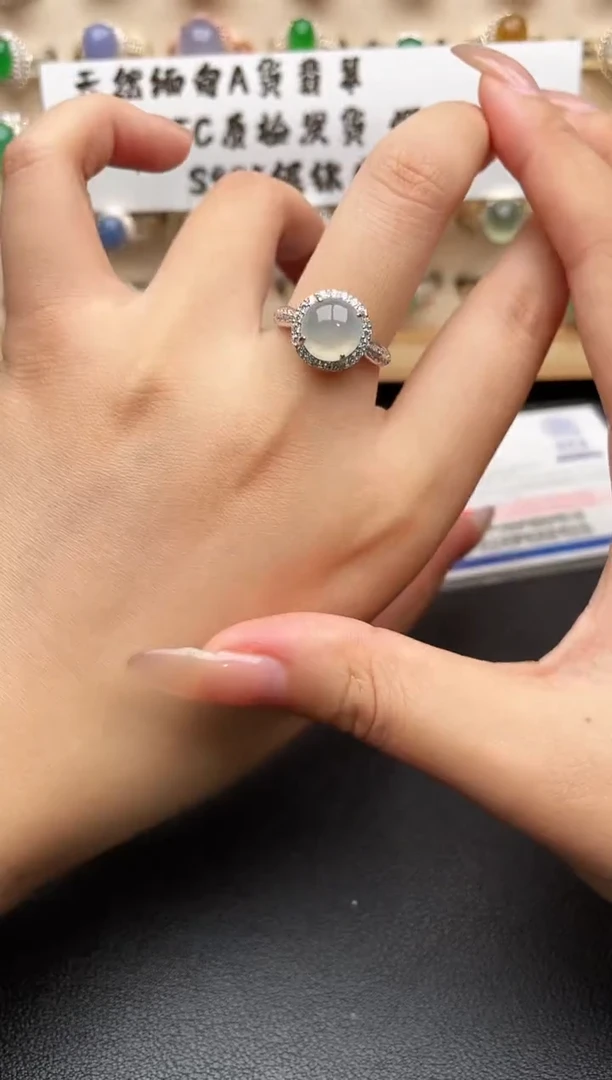 银S925镶嵌戒指翡翠一物一证一礼盒