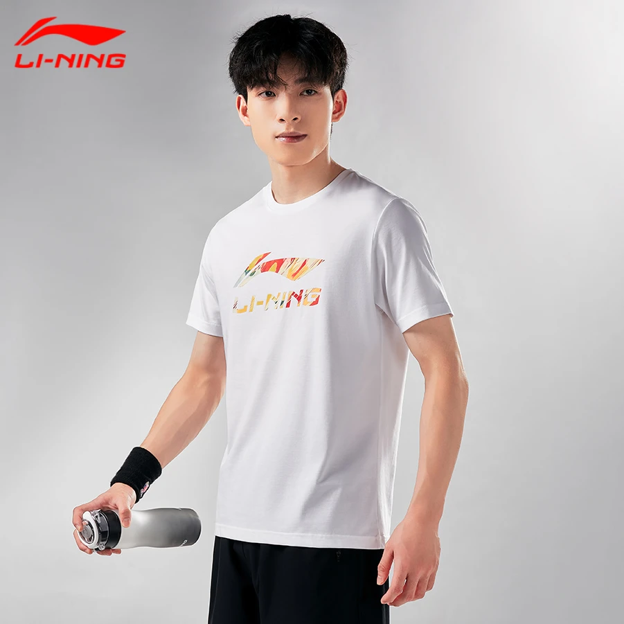 李宁短袖男t恤2025新款休闲百搭运动服棉质圆领大logo运动上衣男
