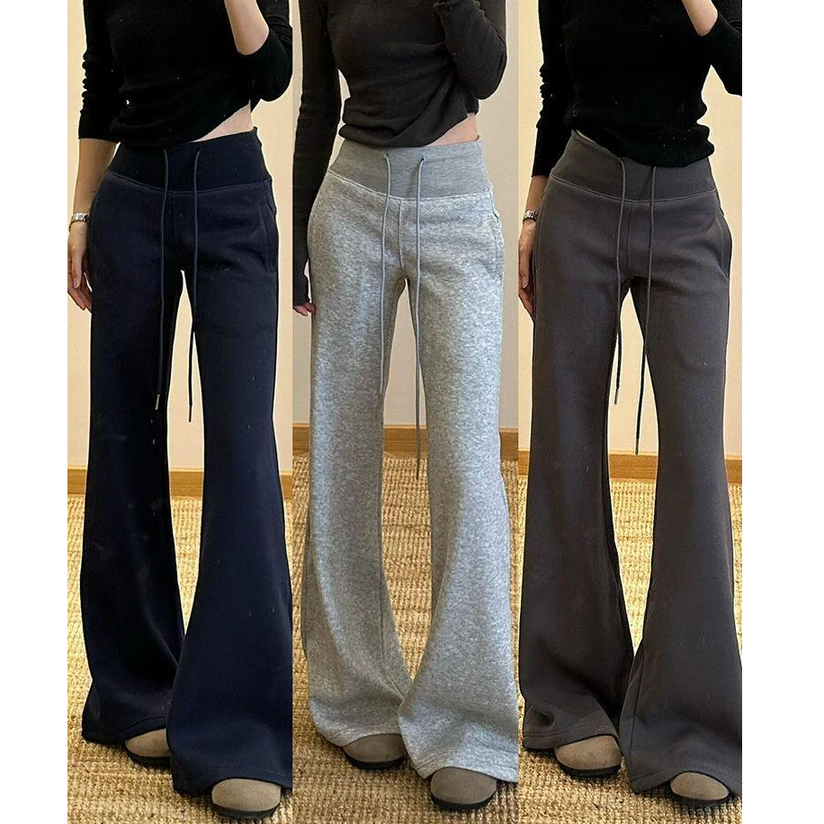 灰色美式运动微喇裤女春秋夏季新款小个子休闲宽松显瘦辣妹喇叭裤