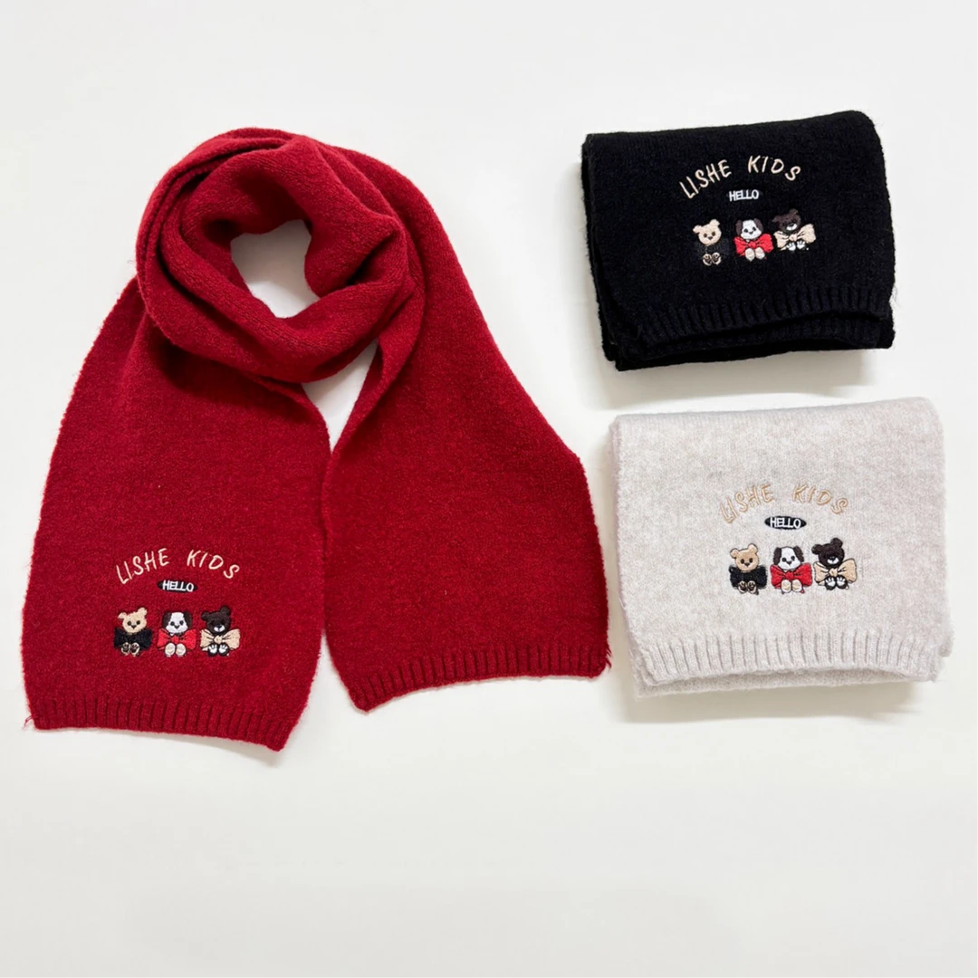 儿童围巾秋冬季男女童韩系加厚保暖防风围脖宝宝可爱卡通刺绣脖套