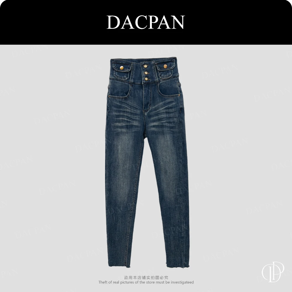 DACPAN-“雪花裤”3扣超高腰加绒小脚牛仔裤  2025/盼·PP 72688