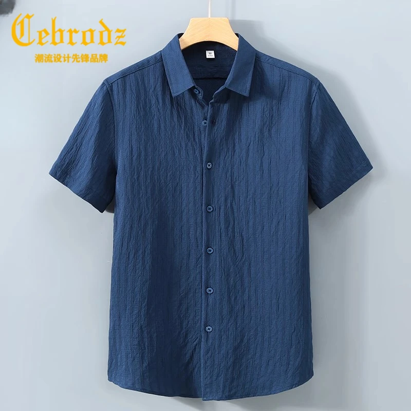 法国Cebrodz轻盈翻领短袖衬衫男夏季薄款透气宽松休闲半袖衬衣潮