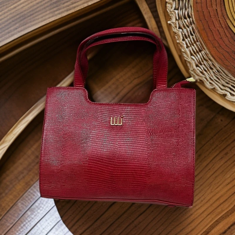 福利款百搭女士气质轻奢手拎包肩包鳄鱼纹经典单肩酒红色手提包包