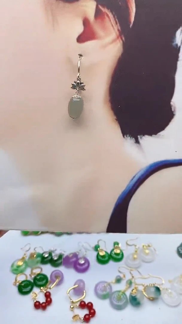 银S925镶嵌和田玉耳饰104