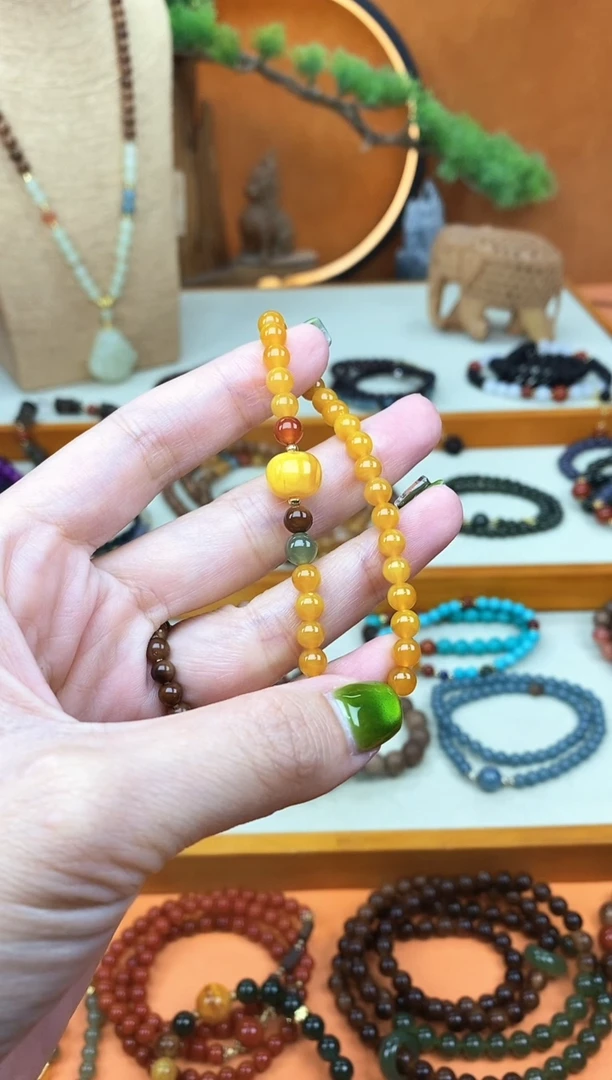 未镶嵌蜜蜡手链单圈蜜蜡和田南红手串