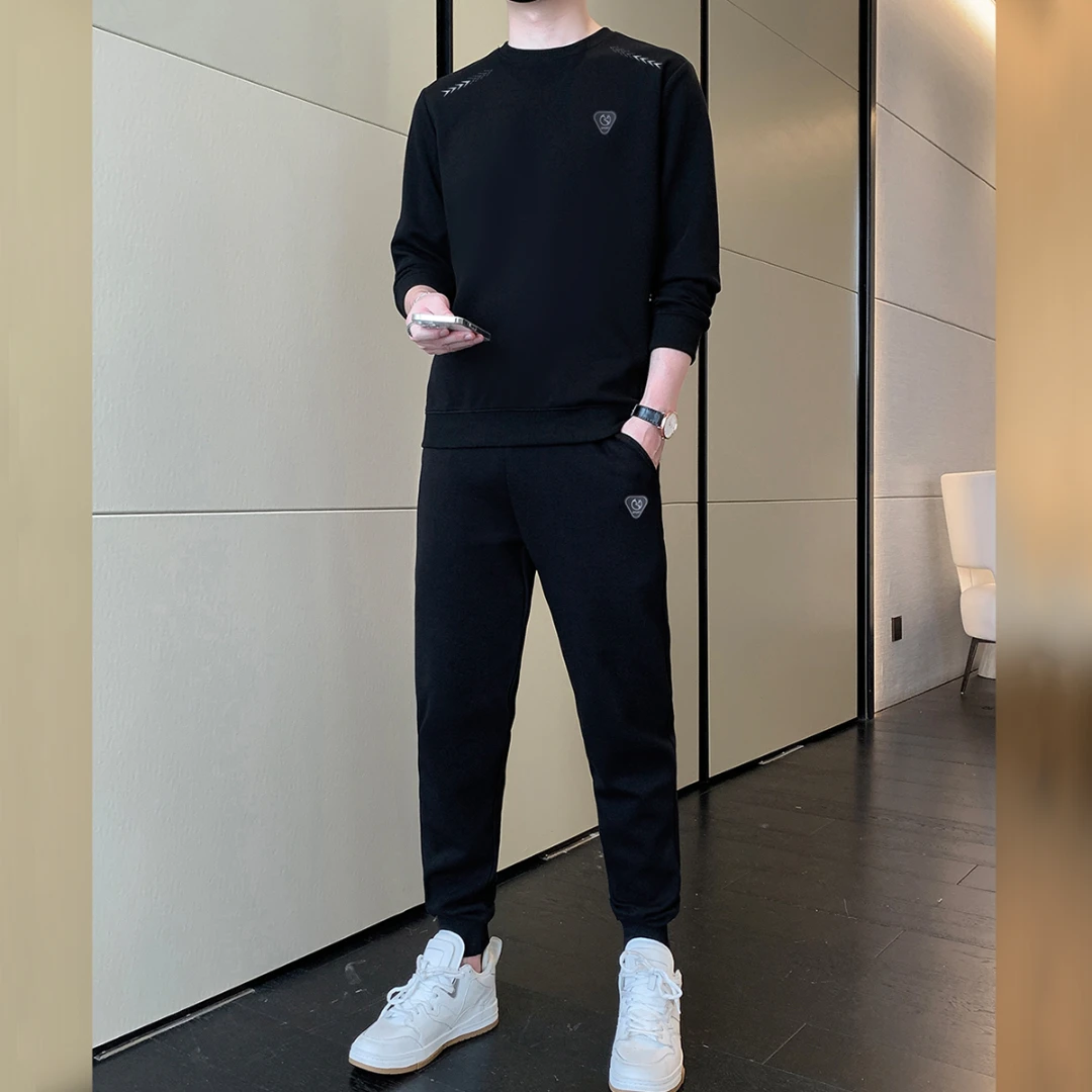 【卫衣+裤子】两件套男士秋季新款圆领套头长袖上衣百搭束脚运动裤