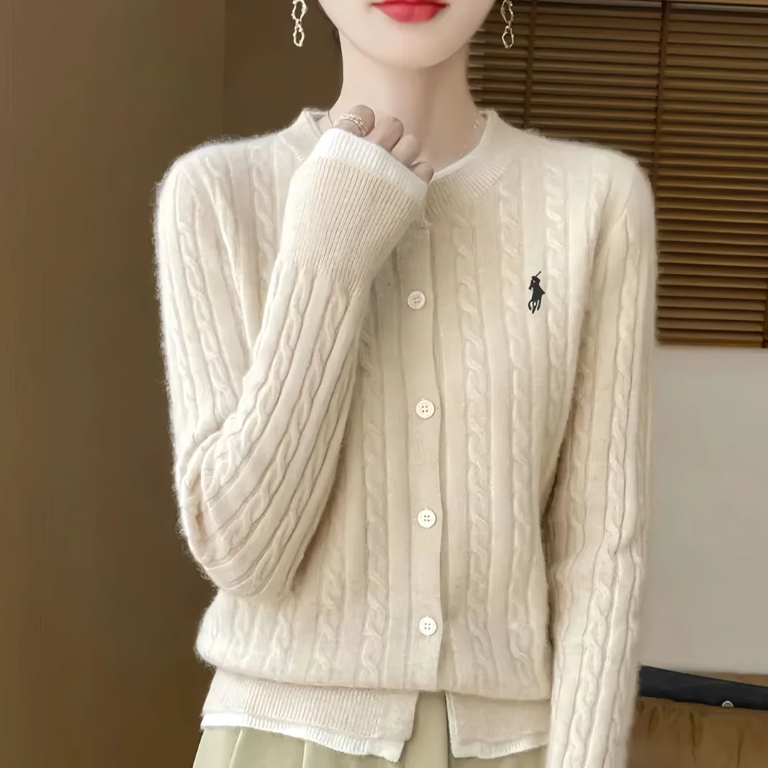 YOYGALI 由由加莉 假两件刺绣麻花针织开衫