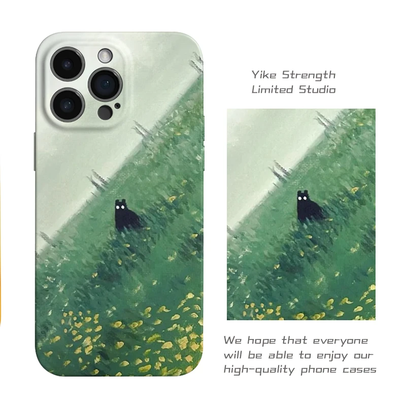 草地小猫菲林壳软壳适用iphone苹果16pro可爱小米15 VIVO华为