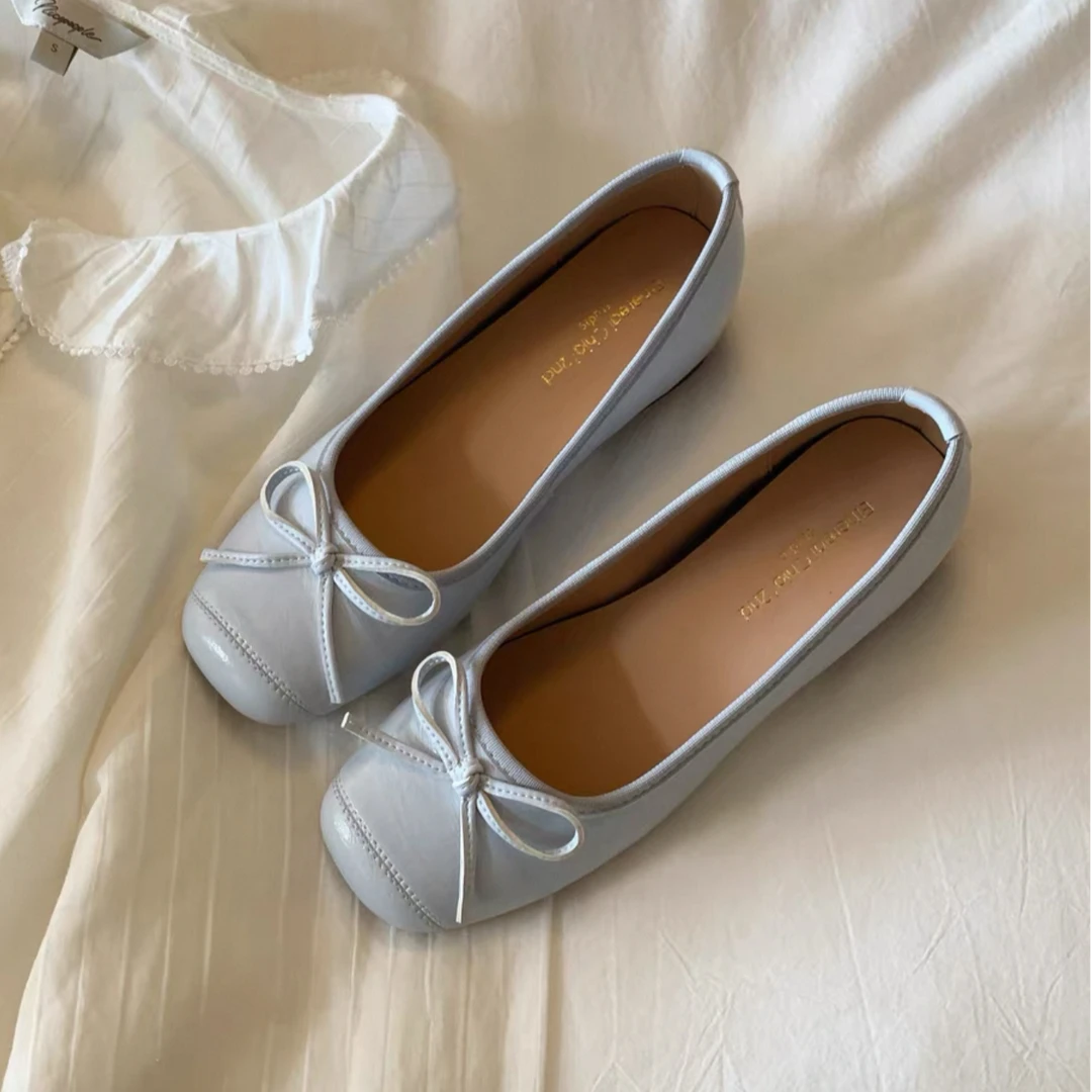 【内增高】法式芭蕾单鞋女真皮2025新款春夏蝴蝶结时尚百搭软底皮鞋
