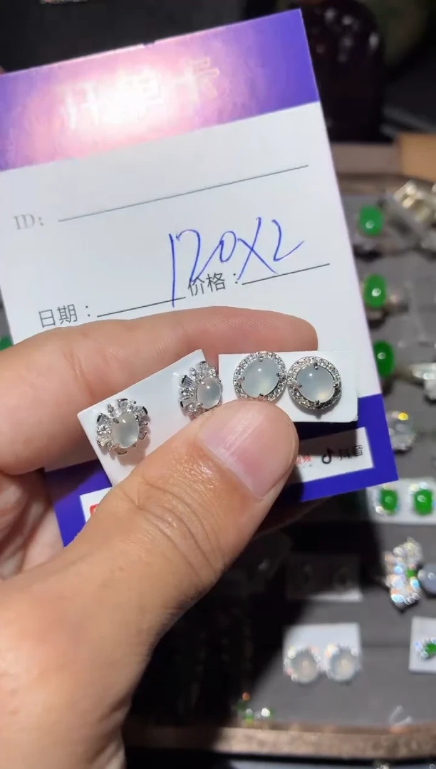 翡翠银S925镶嵌耳饰快*瓜 快乐瓜