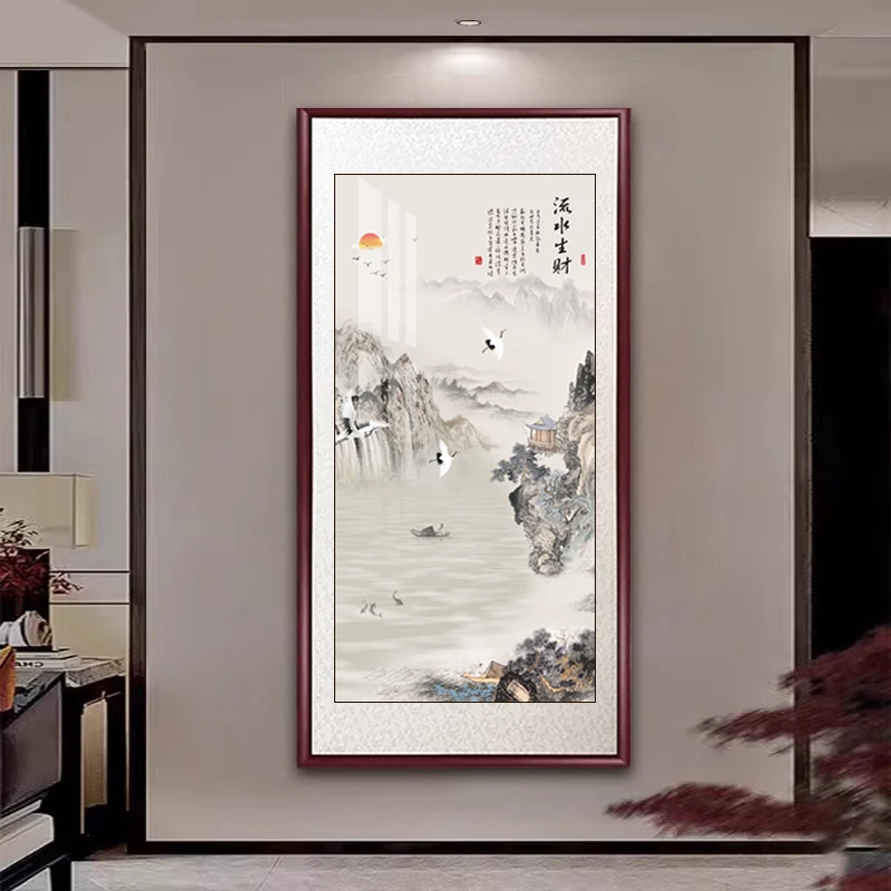 典雅大气中式国画山水画玄关挂画装饰画大堂风景画走廊墙面字画