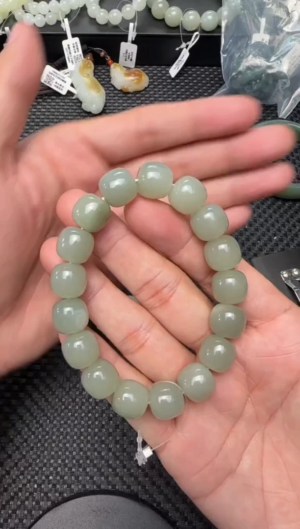 未镶嵌手串和田玉青白玉手串卡12x13 有裂