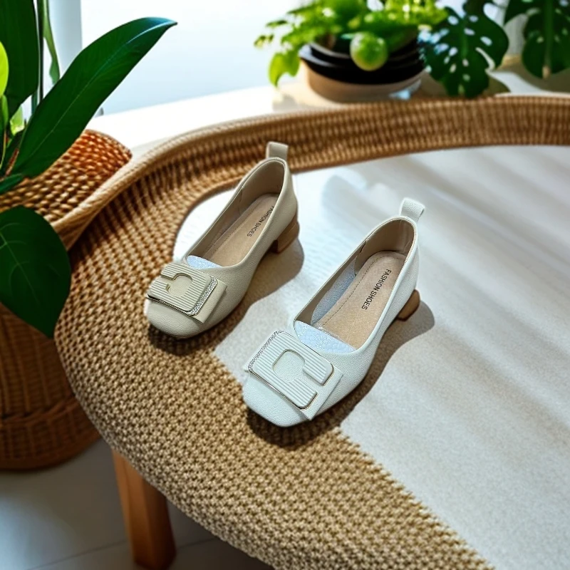 单鞋女2025新款春季百搭一脚蹬配裙子低跟软底鞋80877