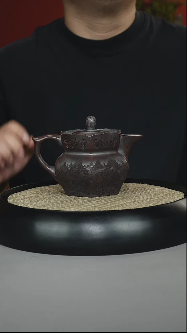 茶壶紫砂黑料石红 六方僧帽