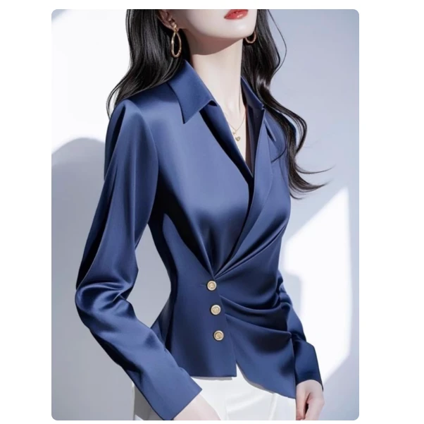 今年流行蓝色衬衫2025春季超好看独特漂亮高级感时尚收腰内搭上衣