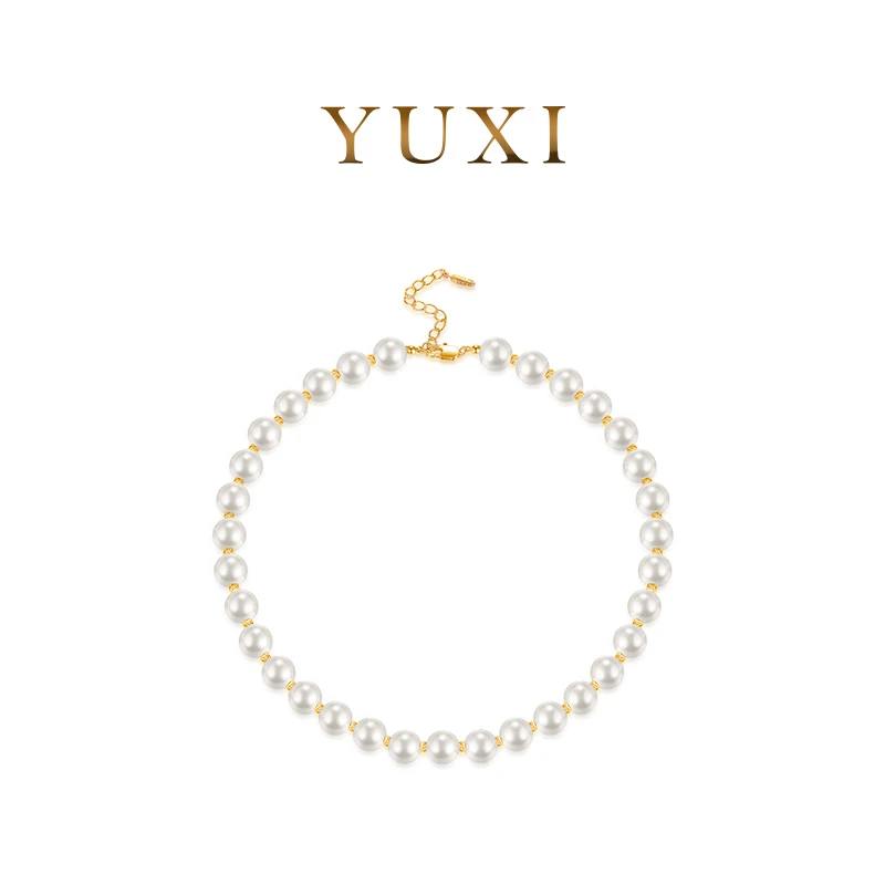 羽兮 铜合金仿珍珠项链 光珠女款气质白色时尚百搭项链可叠戴