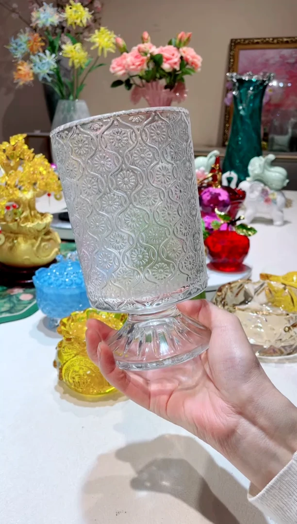 【闪购商品】琉璃手工艺品水晶高脚花瓶  微瑕