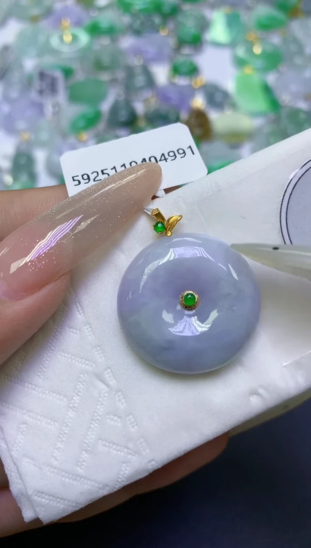 颈饰18K金镶嵌翡翠天然缅甸翡翠A货百元以上9元证书费自理