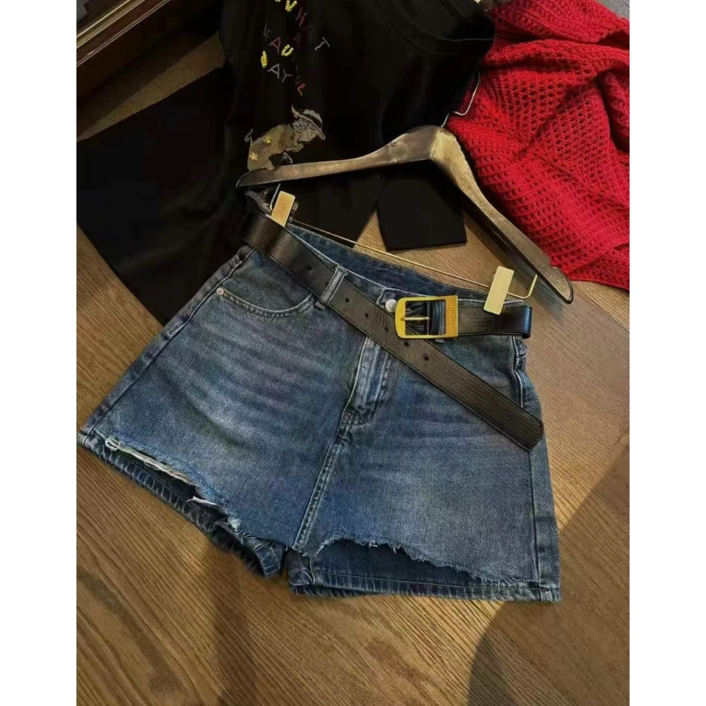 美式复古设计感小众牛仔短裤女2025夏季高腰显瘦遮跨垂感显高裤裙