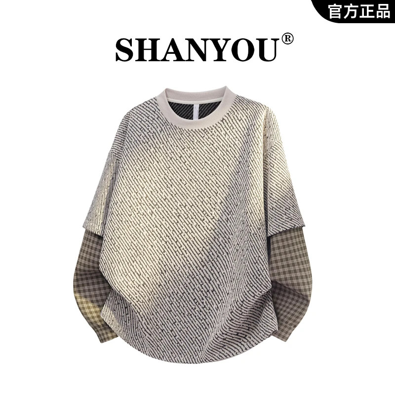 美式复古高级感卫衣男印花格子高级感大码百搭休闲宽松长袖上衣